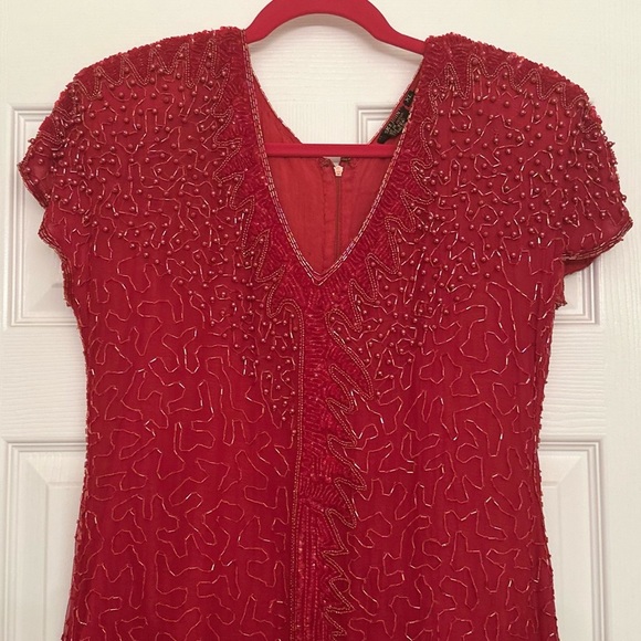 Vintage Red Beaded Silk Gatsby Flapper Dress Women’s XL - Picture 7 of 10